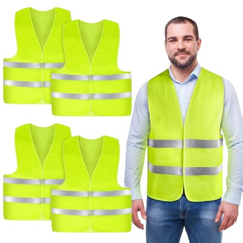 AYBUY 4 Pack Hi Vis Vests, High Visibility Vest, Unisex Safety Reflective Jacket Adjustable High-Visibility Gilet for Adult Kids Men Women,Fit Traffic Work, Running, Surveyor and Security Guard