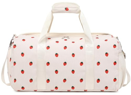 Sportväska barn flickor resväska flicka tonåring 25 l sportväska med våtfack och skofack, för resor sport träning dans, Manchester jordgubb beige, 45,5 x 20,5 x 24,5 cm, Klassisk