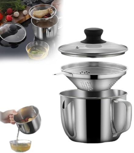 Yiokii Gravy Separator & Fat Separator Cup, 304 Stainless Steel Gravy Separator for Cooking with Oil Strainer, Kitchen Gadgets Grease Separator Fat Oil Skimmer, Can Heated on Induction Cooker