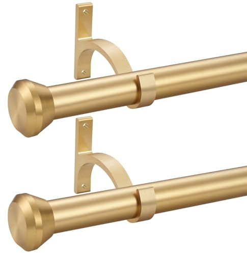 2 Pack Telescoping Curtain Rods, Side Curtain Rods 1Inch Diameter Drapery Rods 12-20Inch Length Adjustable Rod with Brackets Window Treatment-Warm Gold