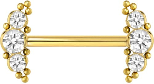 PIERCINGLINE Titan Barbell mit Push Fit 3 KRISTALLE + KUGELN Brustwarzenpiercing Nippelpiercing Farb & Größenauswahl