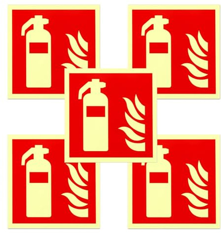 GisWell 5 Stück Selbstklebend Feuerlöscher Schild, 15 x 15 cm PVC Nachleuchtend Feuerlöscher Aufkleber für Haus, Büro, Krankenhaus