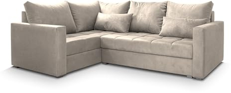 Masseno Ecksofa LIRENO L-S mit Schlaffunktion L-Form, Sofa mit Bettkasten, Wohnzimmersofa, Couch, Soffa, Bettsofa, Couchgarnitur- Beige, Paros 02