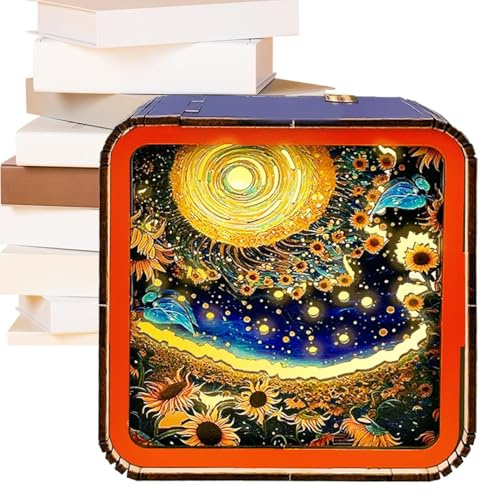 Luce notturna a puzzle in legno, luce notturna portatile con puzzle di paesaggio, divertente luce notturna in legno, dimmerabile, per ragazzi e ragazze