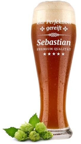 polar-effekt Bicchiere di grano da 0,5 l, con incisione personalizzata, idea regalo da uomo, per compleanno, bicchiere da birra per birra bianca, impreziosito con nome, senza BPA