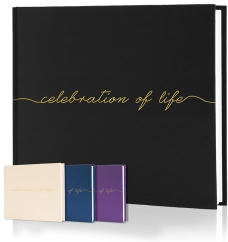 Braveriky Celebration of Life Funeral Guest Book - Twill Guestbook with Memory Table Sign - Hardcover Guest Sign in Book for Funeral Service - 320 Entries, 9x7.5, Black
