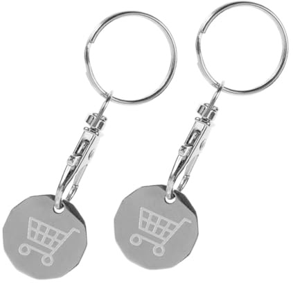 Ciieeo 2pcs Stainless Steel Shopping Trolley Coin Keyring