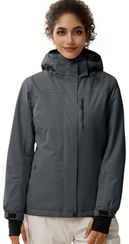 FREE SOLDIER Damen Winterjacke Wasserdicht Atmungsaktiv Warme Fleece Gefütterte Ski Jacke Outdoor Winterregenjacke mit Kapuze und Vollständig Versiegelte Nähte (Grau,XL)