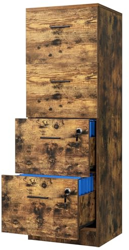 YITAHOME Armoire de Bureau à 4 Tiroirs, Verrouillable, 130,7 cm de Profondeur, pour Classeurs de Format A4, pour La Maison Et Le Bureau, Couleur feu de Bois