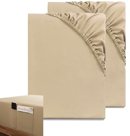 HIG Bedding Fitted Sheet Taupe, Single (2 Pack) - 90 x 190cm - Easy Care - OEKO-TEX Certified - Deep Pocket 14 inch (35cm) with 4 Storage Pockets - Fully Elasticated and Fade Resistant