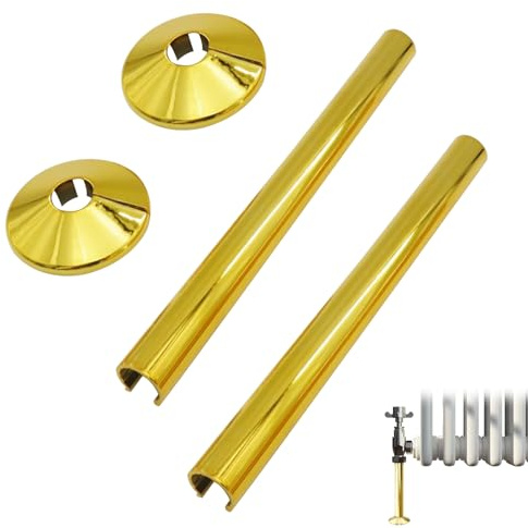 Girihe 2 Pack Radiator Pipe Cover, 15mm Pipe Cover Gold Towel Rail Radiator Pipee Covers, 15 x 200mm Gold Radiatorr Pipee Covers for Towel Rail and Bathroom Chrome