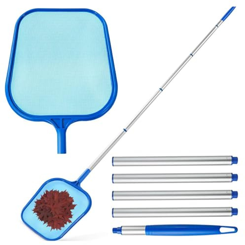 Wanfoou Swimming Pool Skimmer Net, Pool Skimmer Net, Adjustable Aluminium Telescopic Pole, Pond Nets for Cleaning, Fine Mesh Leaf Skimmer Netting for Garden Pond Hot Tub Net, Blue