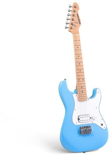 SONICAKE Guitare Électrique 30 pour Débutants, Corps en Bois Massif avec Micro Humbucker, Manche et Touche en Bois d’une Pièce QGT-50 (Bleu)