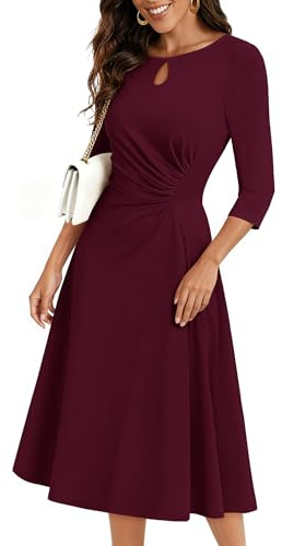 Aupuls 3/4 Sleeve Wedding Guest Dresses for Women Fit and Flare Midi Ruched Waist Formal Dress