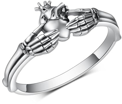 Bagues Claddagh avec tête de mort pour femmes en argent sterling 925, petites bagues gothiques pour Halloween, bijoux pour Halloween, cadeaux pour femmes (7)