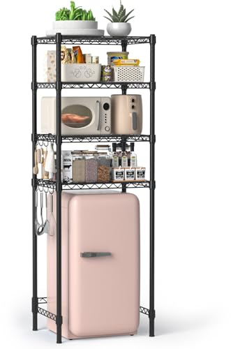 Hodonas 4-Tier Mini Fridge Stand, Heavy Duty Adjustable Storage Shelf, Ultimate Organizer Rack for Mini Fridge, Microwave & Appliances, Maximizes Space Saver in Dorm, Kitchen, Office & Garage, Black