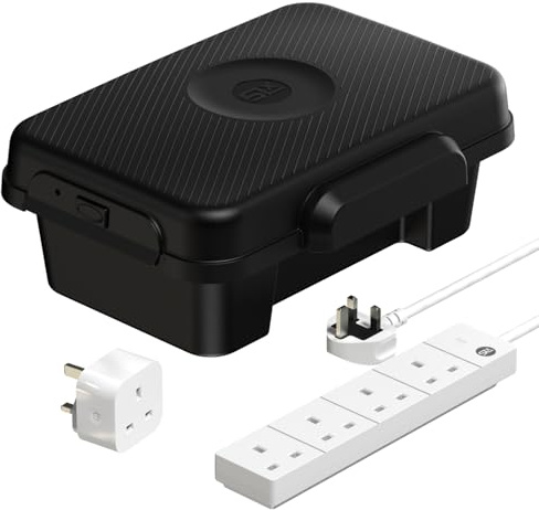 SLx Weatherproof Outdoor Electrical Box with 4 Gang 6m Extension Lead + WiFi Smart Plug for Christmas Lights, Reels, Transformers, Fuse Box Cover, IP56 Water-Resistant Silicone Mould 360 x 255 x 138mm