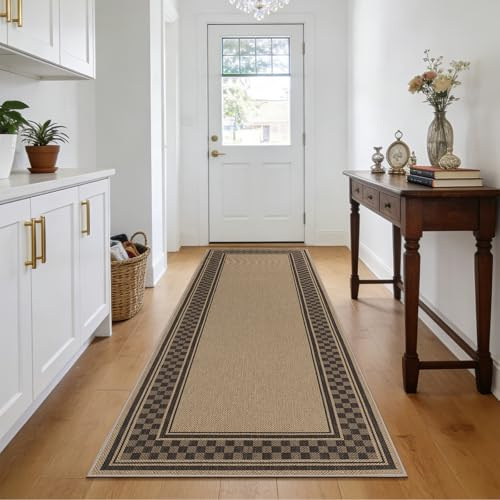 Enyhom Teppich Läufer Flur 80x200 cm, Jute Optik rutschfest Läufer, Braun