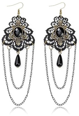 Gothic Ohrringe, Ohrhänger für Damen, Strass Quaste Baumeln Ohrringe, Gothic Schwarze Spitzenohrringe, Für Frauen Mädchen, Karneval, Halloween, Maskerade
