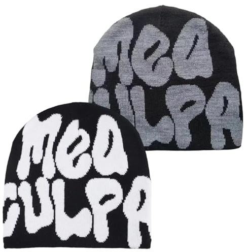 PDirat 2 Mützen Y2k Beanie, Streetwear, Beanie für Herren Damen, Warme Strickmütze Für Outdoor-Aktivitäten Und Streetwear für Outdoor-Aktivitäten, Schwarz und Grau