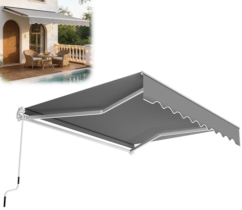 XMTECH Auvent manuel à bras articulés, 2,5 x 2 m, avec manivelle, protection solaire, store de balcon, de terrasse, store à pince pour balcon et véranda, gris clair