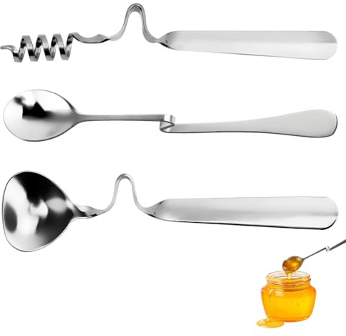 NISENTIA 3 Stück Honiglöffel Edelstahl, Marmeladenlöffel zum Einhängen, Honig Löffel Rostfrei Spülmaschinengeeignet, Honey Spoon mit Einhängehaken für Glas & Tassen, Marmelade Löffel für Honig, Sirup