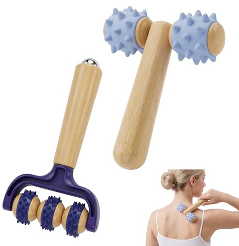 Ftrule 2 Stück Massageroller mit Griff, Massage Roller mit Igelball Massageball, Massagegerät mit Griff Faszienrolle, Selbstmassagerolle, Massageroller Holz mit Igelball, für Beine Füße Arme Rücken