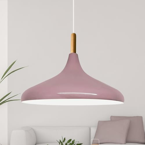 bamyum Champion Pendelleuchte aus Holz und Metall 35 cm, Esstisch, Küchenlampe Hängend E27, Hängelampe für Kinderzimmer, Schlafzimmer, Wohnzimmer, Magenta
