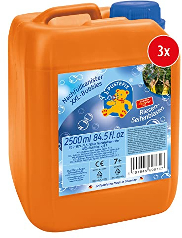 PUSTEFIX XXL Dreierpack Nachfüllkanister I Bubbles Made in Germany I Riesen-Seifenblasen für Hochzeit, Kindergeburtstag, Polterabend I Spaß für Kinder & Erwachsene