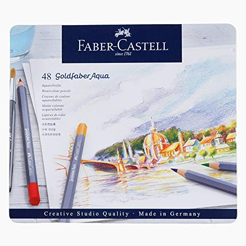 Faber-Castell 114648 - Aquarellstifte Goldfaber, 48-teiliges Buntstifte Set, bruchsicher, vollständig wasservermalbar