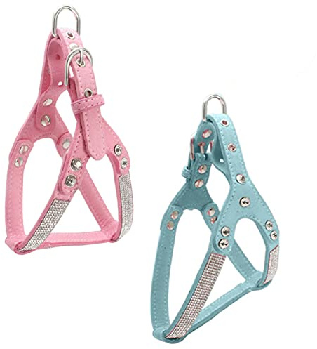 Newtensina Mode 2 Stück Hundegeschirr Set Diamant Bling Niedlich Hundegeschirr Welpen Geschirr für Klein Hunde Mittlere Hunde