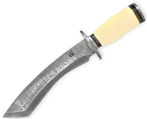 Hobby Hut HH-201, Damastmesser Jagdmesser, Custom handgefertigt 35.5 cm damast jagdmesser mit lederscheide, Tantoklinge Bowiemesser, Extra Scharf, Kamel knochengriff