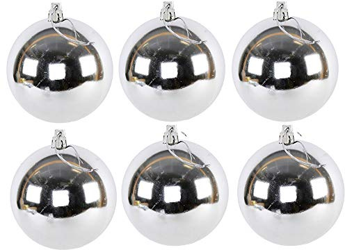 Weihnachtskugeln aus Kunststoff zum Hängen für den Außenbereich - Frost und Wetterfest - Outdoor Weihnachtkugeln - Christbaumkugeln für draußen (6 Stück Silber 12 cm)