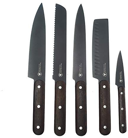 LAGUIOLE - Set de 5 couteaux de cuisine - Lame noire - Manche en bois de hêtre - - - multicolore