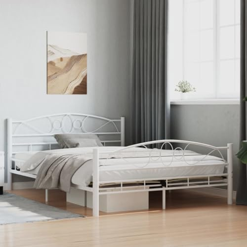 vidaXL Bettgestell Doppelbett Metallbett Bett Bettrahmen Lattenrost Schlafzimmerbett Schlafzimmermöbel Ehebett Weiß Metall 140x200cm
