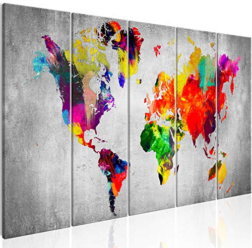 murando Quadro su Vetro Acrilico Mappa del mondo 5 Parti Quadro Moderno Impreso Stampa Immagini Murale Fotografia Decorazione da Parete Astratto Mappamondo Viaggio