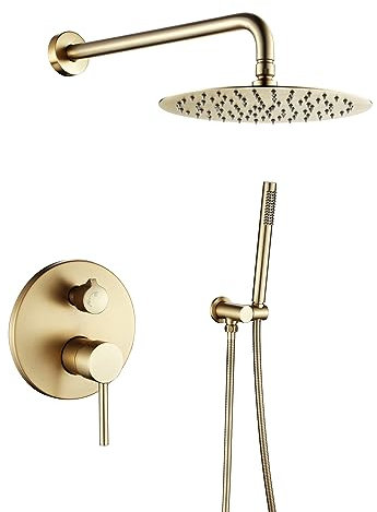 Sistema De Ducha Empotrado Juego De Ducha Con 25X25CM Alcachofa De Ducha, Ducha De Mano 3 Funciones, Manguera De Ducha Para Cuarto De Baño, Oro Cepillado