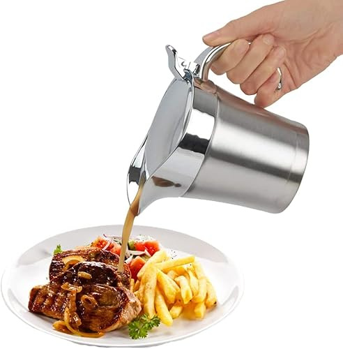 Gravy Boat, 450ml Sauce Gravy Boat Pot 304 Stainless Steel Thermal Insulated Double Wall Sauce Boat Serveware Beverage Serveware Kitchen Pot for Gravy Ketchup Salad Dressing Milk (450ml)