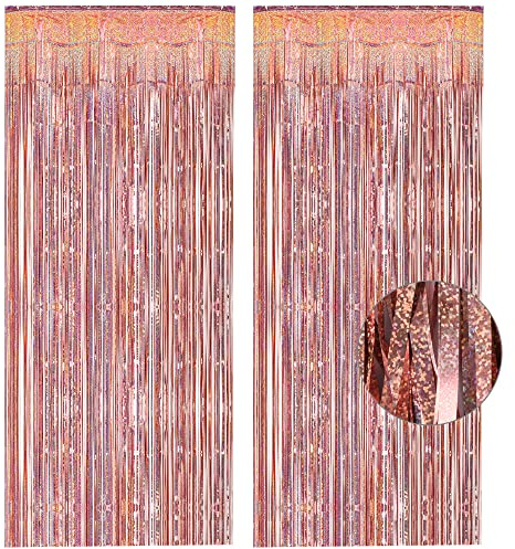 Rosegold Lametta Vorhang Glitzer - GREATRIL JGA Frauen Party Vorhänge Hintergrund Folien Luftschlangen Deko für Junggesellenabschied Renteneintritt Bride 18.Geburtstag Pyjama Bachelorette Party