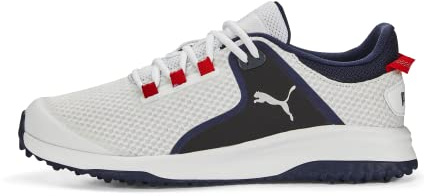 Puma Golf Herren Fusion Grip Extra breiter Golfschuh, Puma White-Puma silverpuma Navy, 43 EU