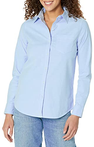 Amazon Essentials Women's Long Sleeve Button Down Stretch Oxford Shirt (Available in Plus Size), Blue, XX-Large