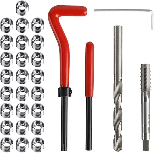 Treki 30 pièces Kit de Réparation de Filetage Filetage Métrique Réparation Insert Kit M5 Foret Hélicoïdal HSS et Taraud de Filet pour la Réparation Automatique