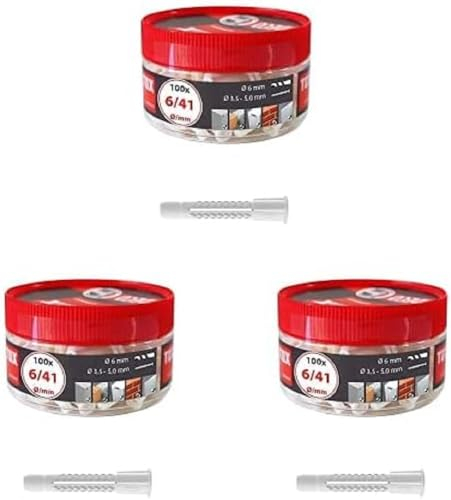 TOX Allzweckdübel mit Kragen Deco 6 x 41 mm in Runddose, Dübel für fast alle Baustoffe, 100 Stück, 016260041, 3er Pack