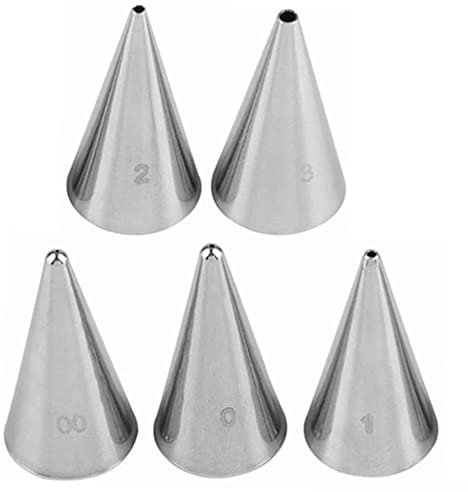 5 Pcs Set 304 Stainless Steel Piping Tips Cake Pastry Tool Set Piping Nozzles Set Tiny Round Decorating Nozzles Detail Tips for Cakes Cupcakes Macaron Cookies Baking Supplies
