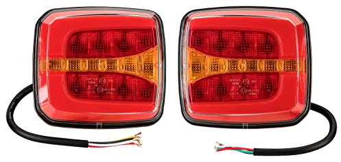 3D Look LED Rückleuchten 12-24 Volt mit E4 Prüfzeichen 29 LEDs je Leuchte Rücklicht Beleuchtung 4 Funktion dynamischer Blinker Wasserdicht Abmessungen: 105 x 98 x 35 mm für Anhänger