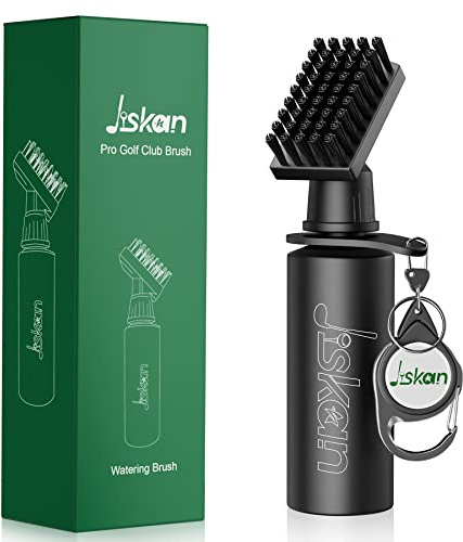 Jiskan Pro Golf Club Brush Cleaner with Retainer Clip and Squeeze Water Bottle 7.5 Inches Holds 4 Ounces of Water, Essentials Golf Accessories for Men, Best Golf Gifts for Men