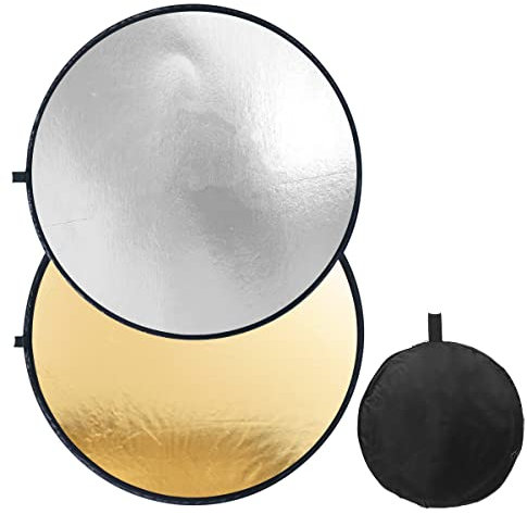 Fotopro 12 Inch 30cm Photography Reflector 2 in 1 Collapsible Portable Multi Disc with Bag Light Reflector for Selfie Video Lighting and Outdoor Shooting Silver Gold