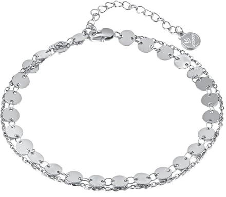 VICKWOOD Fussketten für Frauen 20cm bis 26cm Wasserfest Edelstahl 18K vergoldet Gold/RoseGold/Silber mit Herz/Plättchen Geschenk für Frauen