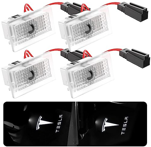 4 Pièces Eclairage Porte Logo: Nizirioo LED voiture interieur accessoires Lumière de Bienvenue de Porte de Voiture, Entrée Porte Éclairage Projection pour Tesla Model 3/Y/S/X Projecture Logo