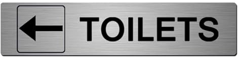 Aluminium Toilets Sign Left Arrow Symbols 22cm x 5cm Brushed Silver